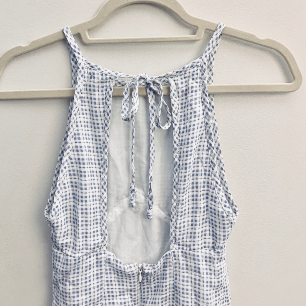 UO Pastel Blue/White Patterned Open Back Dress